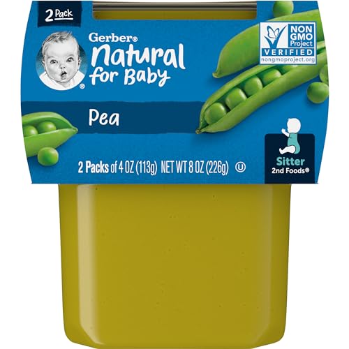 Gerber 2nd Food Baby Food Pea Puree, Natural & Non-GMO, 4 Ounce Tubs, 2-Pack (Pack of 8)