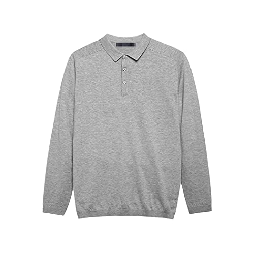 Pull en coton tricoté homme polo manches longues mi-saison gris grande taille XXL