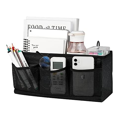 Fittoway Bedside Caddy Bedside Hanging Organizer Bag with 3 Pockets for Dorm Hospital College Bunk Bed to Storage Books Phones Remote Control (Black) Cover