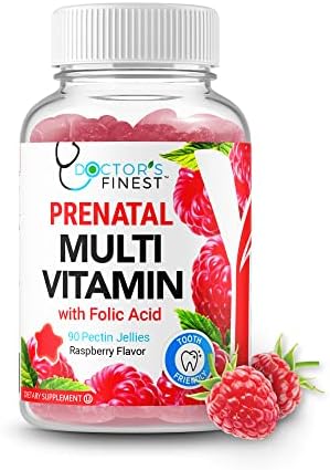 DOCTORS FINEST Prenatal Multivitamin - with Folic Acid, Iron & Zinc Gummies - Vegetarian, GMO Free & Gluten Free - Tooth Friendly - Great Tasting Raspberry Flavor Pectin Chews - 90 Jellies [45 Doses]