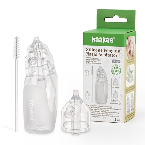 Image of Haakaa Penguin Nasal Aspirator for Baby – Blocked Nose Relief: Works by Suction – BPA, PVC & Phthalate-Free – Food-Grade Silicone – Easy-to-Clean – Fluid Measurement