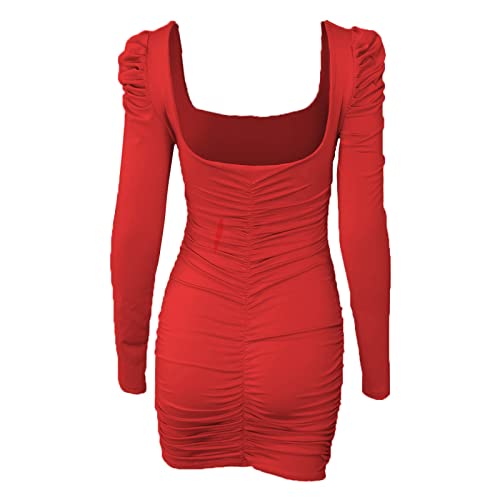 BOTCAM Mini-jurk voor dames, sexy, nauwsluitend, korte partyjurk - vrouwen effen V-hals lange mouwen hoge taille slim fit cocktailjurk tuniek jurk dames avondjurk figuurbenadrukkende jurk cosplay jurk - Image 7