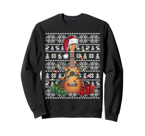 Xmas Sweater Style Ugly Musical Ukulele Guitar Christmas Sweatshirt
