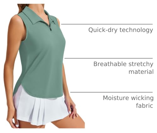 Image of PINSPARK Women Golf Shirts Sleeveless UPF 50+ Tennis Polo V-Neck Quick Dry Athletic T Shirt 1 /4 Zip Collar Workout Tank Top