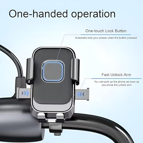 Image of LikeStar Universal Bike & Motorcycle Mobile Holder, 360 Rotation, One Touch Lock, Anti-Slip Grip, Shockproof & Secure Mount for Smartphones - Perfect for Cycling, Riding & Navigation - Handlebar Fit
