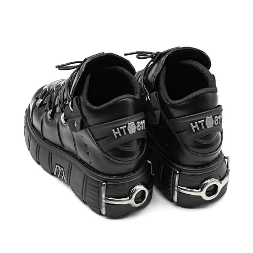 Kluolandi Women's Metal Platform Goth Boots Punk Style Lace-up Combat Boots Ankle Bootie Black Gothic Biker Boots4