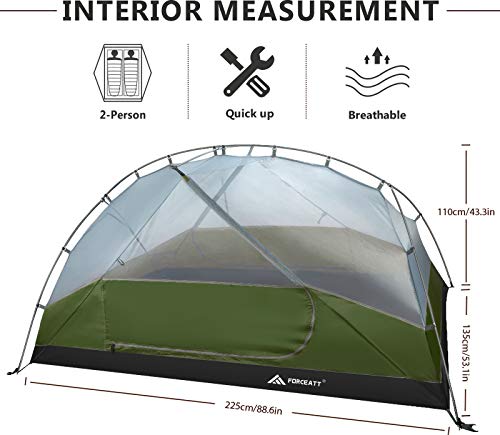 Forceatt Tent 2-3 Person Camping Tent, Waterproof And Windproof 3-4 Seasons Ultralight Backpack Tent, Can Be Installed Immediately, Suitable For Hiking, Camping, Outdoor (2-Person-Dark Green) #TOP2