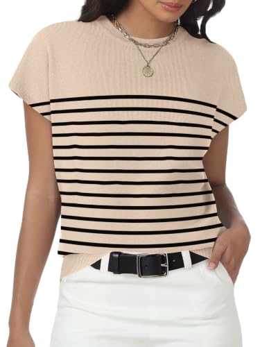 Image of Womens Tops Summer Sweaters Short Sleeve Shirts Dressy Casual Basic Casual Cap Sleeve Tops Beach Vacation Clothes