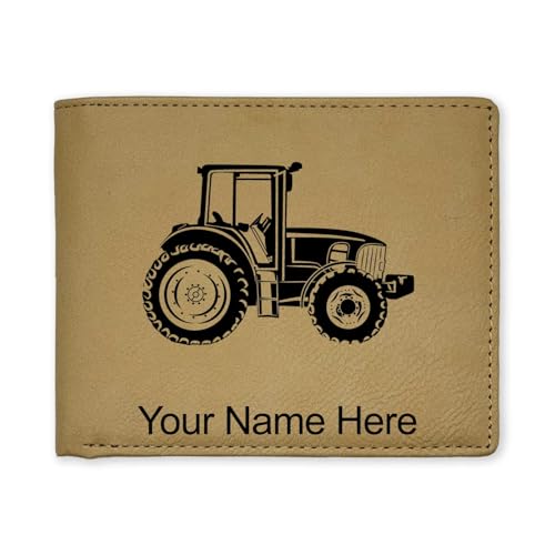LaserGram Faux Leather Bi-Fold Wallet, Farm Tractor, Personalized Engraving Included (Beige)