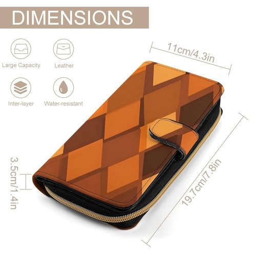 Orange Brown Argyle Plaid Women's Wallets Leather Fold Clutch Wallet Credit Card Holder Ladies Travel Purse2