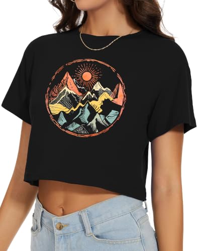 Image of Womens Summer Crop Tops Short Sleeve Round Neck T-Shirts Loose Fit Casual Blouse 2026