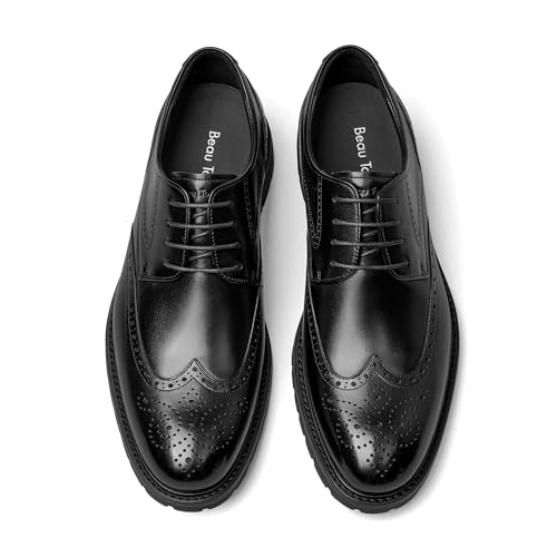 BEAU TODAY Mens Dress Shoes, Business Casual Oxford Shoes for Men, Formal Brogue Wingtip Men Shoes, Genuine Leather Comfortable Shoes for Men