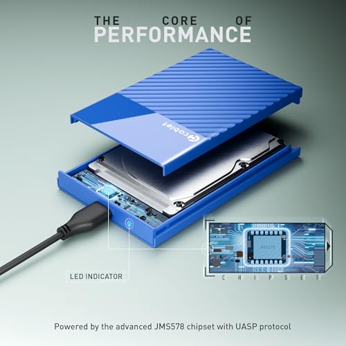 Image of Cablet 2.5 Inch SATA USB 3.0 HDD /SSD Portable External Enclosure for 7mm and 9.5mm, Tool-Free Design, Supports UASP Max 6TB (HD2577-U3-BL)