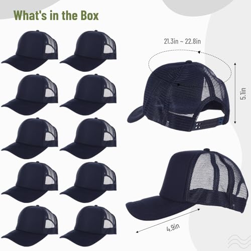 Image of 10 PCS Sublimation Blank Trucker Hats, Plain Baseball Caps with Adjustable Back Strap Unisex Mesh Caps for Men and Women DIY