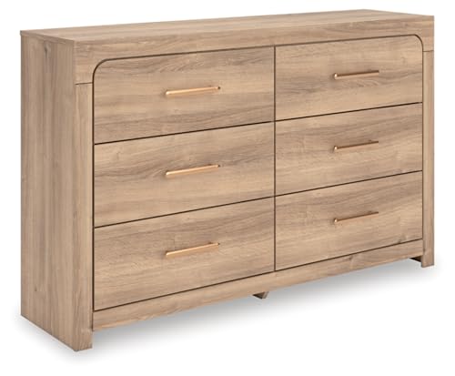 Signature Design by Ashley Prandefort Modern 6-Drawer Dresser with Safety Stop, Light Brown