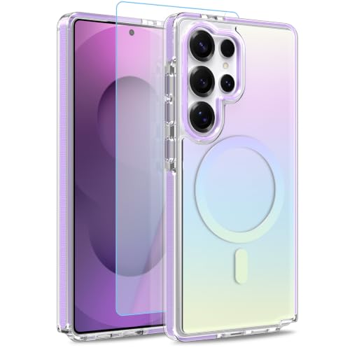 Image of Magnetic Case for Samsung Galaxy S25 Ultra [Compatible with Magsafe] [Anti-Yellowing] [1 Screen Protector] Slim Clear Iridescent Case for Galaxy S25 Ultra 6.9 inch, Purple