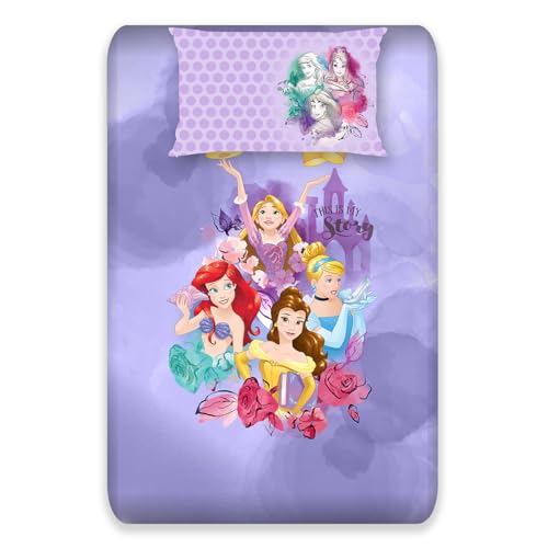 Image of Sassoon Disney Princess (Purple) Digital Printed, Cotton Single Bedsheet, 300 TC, 1 Pillow Cover, Fade Resistant, Bedsheet for Kid's Bedroom, (1.50m X 2.35m)