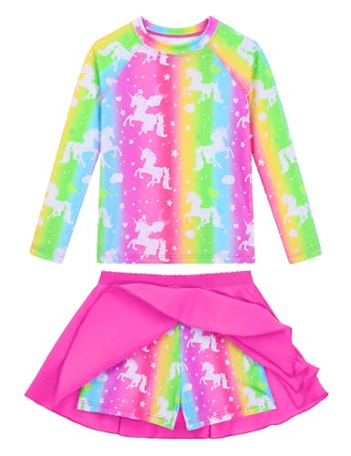 Image of Snowheart Girls Rash Guard Swimsuit Set Long Sleeve Bathing Suit Two Piece 3-12 Years