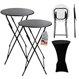 CHEFGASTRO 2XStehtisch mit Husse klappbar rund 60cm Höhe 110cm In- & Outdoor Metall Schwarz Gastro wetterfest Bistrotisch Partytisch Bartisch Klapptisch Gartentisch