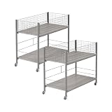 [山善] 【2個組】 押入れ(クローゼット)収納 ラック 幅38×奥行75×高さ64.5cm ストッパー付きキャスター 上段かご・下段棚板 ネット・棚板取り外し可能 組立品 アイボリー(木目) NOSR-7538(AIV/GG)