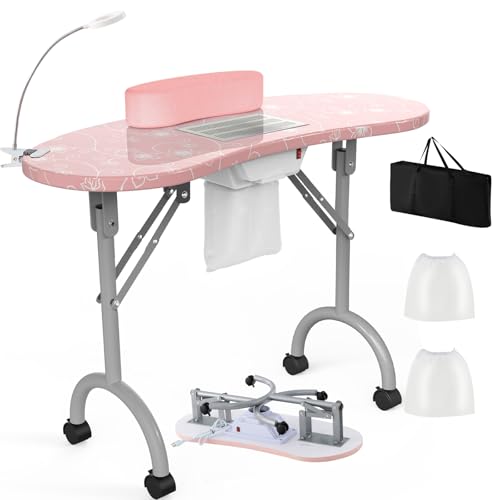 WELLHUT Vented Manicure Table with LED Lamp