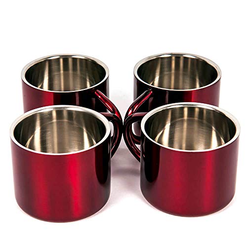 Farnsworth & Lloyd Red Stainless Steel Double Wall Espresso Cups, Small, Set of 4