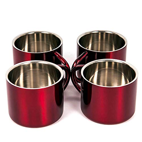 Red Stainless Steel Double Wall Espresso Cups, Small, Set of 4