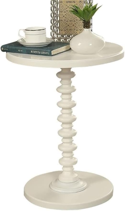 Image of Kundi Round Coffee End Table for Living Room - Modern Brown Accent Pedestal Side Table for Bedroom & Home Decor (White)