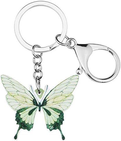 DOWAY Acrylic Colorful Floral Morpho Butterfly Keychain Charm Insect Key Ring for Women Girls Handbags Purses Belt Decor (Green)