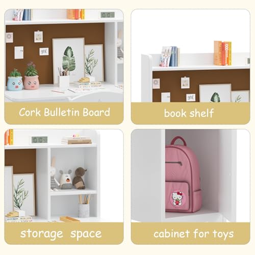 Miniatura 4 de Escritorio Infantil De Madera Para Estudiantes Con Silla, Mesa Niños Infantil Con Estanterías Abiertas Y Armarios Con Puertas, Mesa De Aprendizaje Infantil Multifuncional Para Dormitorio O Estudio