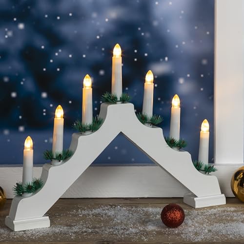 mucHome Holz Schwibbogen Lichterbogen 42cm mit 7 LED Kerzen und Timer...