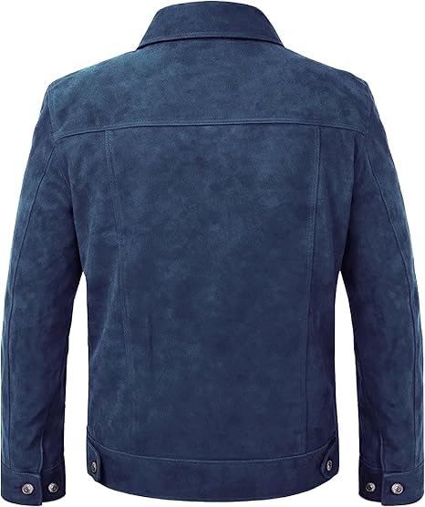 Image of Suede Leather Trucker Jacket Men - Mens Western Style Cowboy Suede Leather Coat - Vintage Motorcycle Jacket
