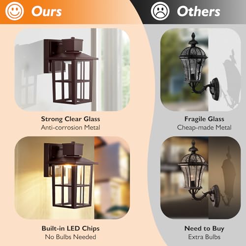 Image of Brightever Outdoor Wall Light Fixture, LED Exterior Wall Lantern Waterproof, 10W 800LM High Brightness, 3000K /4000K /6500K Selectable Brown Patio Wall Lights for House 1 Pack