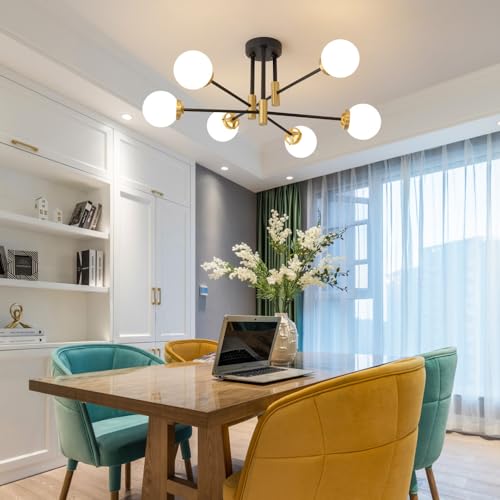 Image of Biewalk Sputnik Ceiling Light Fixture 6 Light with Milk White Glass Shade