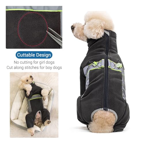 Warmer Fleece-Hundemantel mit Beinen, sicher, reflektierend, vollständig geschlossen, schneidbarer Bauch, kleine Hunde, Herbst, Winter (Graublau, Größe 2XL)