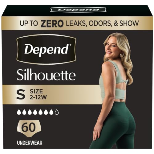 Image of Depend Silhouette Adult Diapers, Incontinence & Postpartum Bladder Leak Underwear for Women, Maximum Absorbency, Small, Black, 60 Count (2 Packs of 30), Packaging May Vary