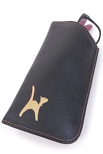 Catwalk Collection Handbags - Custodia/Astuccio per Occhiali in Vera Pelle - Porta Occhiali da Sole - con Scatola Regalo - Iris - Nero