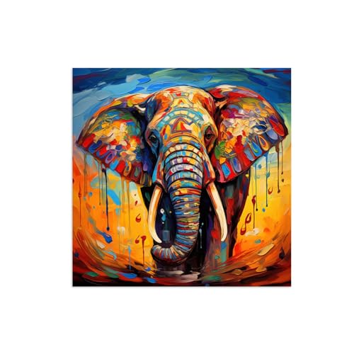 Tableau sur Toile Éléphant Coloré 40x40cm Décoration Murale Sans Cadre LXURY