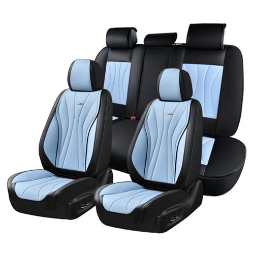 Coverado Front and Rear Seat Covers 5 Seat Universal Seat Covers Faux Leather Seat Cover for Trucks Waterproof Car Seat Protector Car Seat Cover Car Seat Cushion Fit for Most Cars (Black&Blue)
