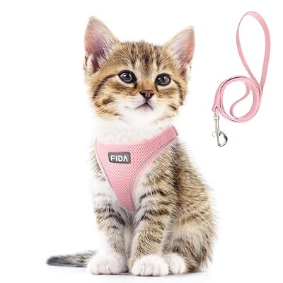 Fida Cat Harness and Leash Set for Walking Kitten and Puppy, Escape Proof Kitten Harness with Breathable Lightweight Soft Mesh, Adjustable Reflective Step-in Design. (XXXS, Pink)