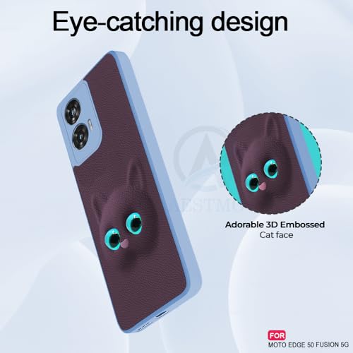 Image of AESTMO Back Case Cover for Moto Edge 50 Fusion / G85 5G Back Cover | 3D Cat Cover | Leather Finish | Full Body Protection | Camera Protection Back Cover for Moto Edge 50 Fusion / G85 5G (Purple)
