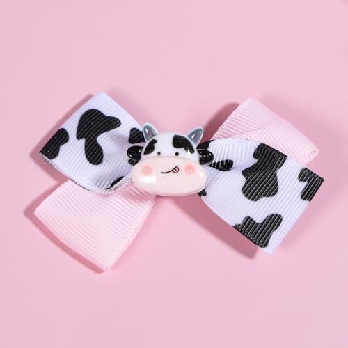 Pinzas con moño de lazo rosa con diseño de vaca, 2 piezas miniatura 6