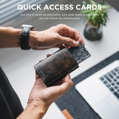 Image of VULKIT Card Holder Wallet with Coin Pocket Magnetic Closure Pop Up Cards With ID Window Leather Wallet for Cash & Credit Cards | with Coin Pocket
