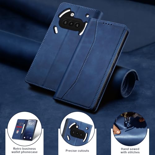 Image of Jasonyu Case for Nothing Phone 3a, PU Leather Wallet Case [Shockproof] [Magnetic] [Card Holder] [Stand Function] Flip Case (Blue)