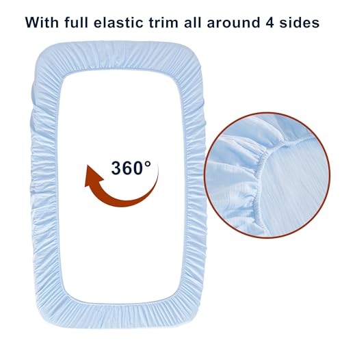 Image of NTBAY 2 Pack Muslin Cotton Crib Sheets, Soft and Breathable Double Layer 28x52 Baby Crib Sheets for Standard Crib and Toddler Mattresses, Boys, Girls, Unisex, Aqua, 28x52 Inches