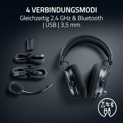 Razer BlackShark V3 Pro - Kabelloses E-Sport-Headset mit ANC- Geräuschunterdrückung - 50mm Audio Treiber - Abnehmbares Mikrofon - Wireless 2,4 GHz & Bluetooth - FPS-Profile - PC/Mac | Schwarz