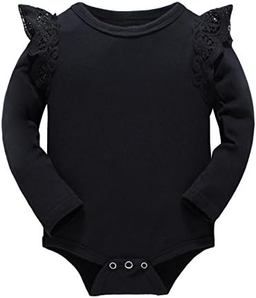Huata Baby Girls Boys Long Sleeve Bodysuit Baby Romper (Black, 12-18 Months)