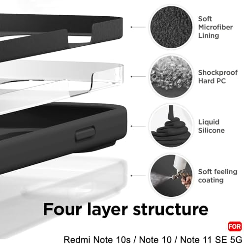 Image of TheGiftKart Genuine Liquid Silicone Back Cover Case for Mi Redmi Note 10s / Note 10 / Note 11 SE | Soft Micro-Fibre Lining Inside | Camera Protection Bump | Shockproof Cover Case (Silicone, Black)
