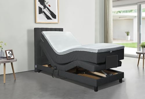 Tesla Dreams Boxspringbett Elektrisch verstellbare, Boxspringbett 90x200 Emotion, 7 Zonen Taschenfederkern-Matratze H2/H3, Tppper MemoLUX-10 cm Anthrazit Tesla Dreams Boxspringbett Elektrisch verstellbare, Boxspringbett 90x200 Emotion, 7 Zonen Taschenfederkern-Matratze H2/H3, Tppper MemoLUX-10 cm Anthrazit