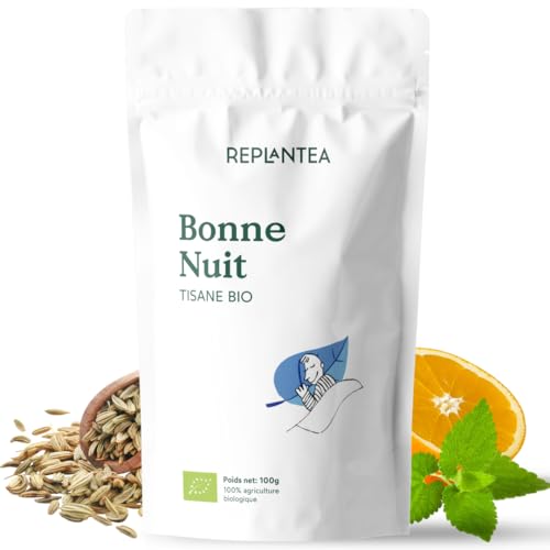 TISANE BONNE NUIT BIO 100g (50 Tasses) | Infusion de mélisse au fenouil, à l'anis et à l'orange BIO REPLANTEA